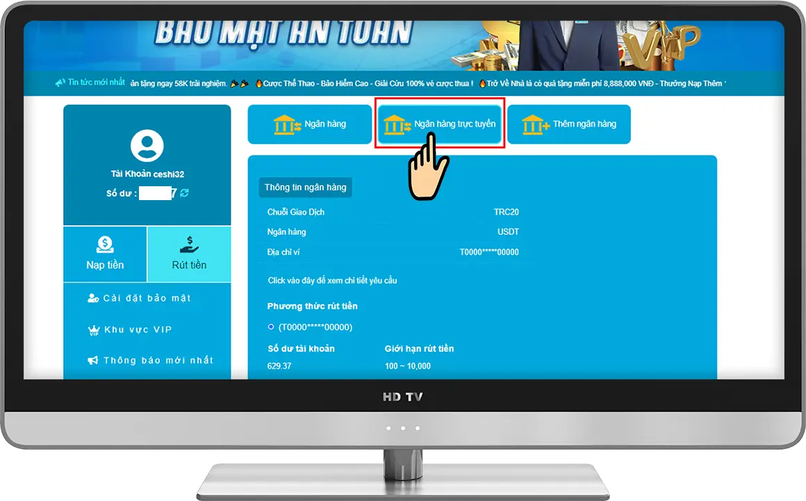 Bước 2: Chọn Ngân hàng trực tuyến
